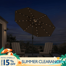 PURPLE LEAF Black Frame Tilting Market Umbrella with Lights Table Umbrella with Base Outside Patio