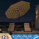 PURPLE LEAF Black Frame Tilting Market Umbrella with Lights Table Umbrella with Base Outside Patio