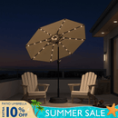 PURPLE LEAF Black Frame Tilting Market Umbrella with Lights Table Umbrella with Base Outside Patio