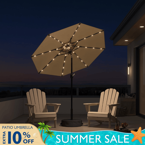 PURPLE LEAF Outdoor Tilt Market Umbrellas with Lights, Black Frame
