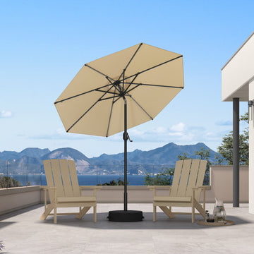 PURPLE LEAF Outdoor Tilt Market Umbrellas with Lights, Black Frame Table Umbrella Outside Patio with Base