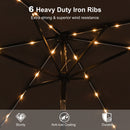 PURPLE LEAF Black Frame Tilting Market Umbrella with Lights Table Umbrella with Base Outside Patio