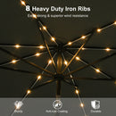 PURPLE LEAF Black Frame Tilting Market Umbrella with Lights Table Umbrella with Base Outside Patio