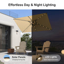 PURPLE LEAF Black Frame Tilting Market Umbrella with Lights Table Umbrella with Base Outside Patio