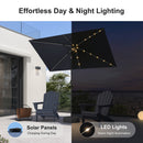 PURPLE LEAF Black Frame Tilting Market Umbrella with Lights Table Umbrella with Base Outside Patio