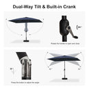 PURPLE LEAF Black Frame Tilting Market Umbrella with Lights Table Umbrella with Base Outside Patio