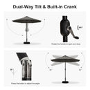 PURPLE LEAF Black Frame Tilting Market Umbrella with Lights Table Umbrella with Base Outside Patio