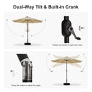 PURPLE LEAF Black Frame Tilting Market Umbrella with Lights Table Umbrella with Base Outside Patio