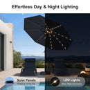PURPLE LEAF Black Frame Tilting Market Umbrella with Lights Table Umbrella with Base Outside Patio