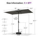 PURPLE LEAF Black Frame Tilting Market Umbrella with Lights Table Umbrella with Base Outside Patio