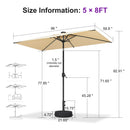 PURPLE LEAF Black Frame Tilting Market Umbrella with Lights Table Umbrella with Base Outside Patio