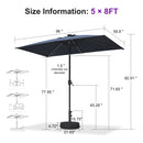 PURPLE LEAF Black Frame Tilting Market Umbrella with Lights Table Umbrella with Base Outside Patio