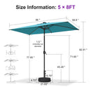 PURPLE LEAF Black Frame Tilting Market Umbrella with Lights Table Umbrella with Base Outside Patio