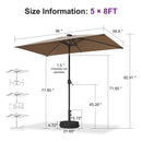 PURPLE LEAF Black Frame Tilting Market Umbrella with Lights Table Umbrella with Base Outside Patio