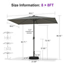 PURPLE LEAF Black Frame Tilting Market Umbrella with Lights Table Umbrella with Base Outside Patio