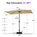 PURPLE LEAF Black Frame Tilting Market Umbrella with Lights Table Umbrella with Base Outside Patio