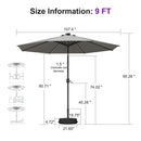 PURPLE LEAF Black Frame Tilting Market Umbrella with Lights Table Umbrella with Base Outside Patio
