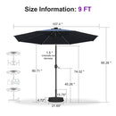 PURPLE LEAF Black Frame Tilting Market Umbrella with Lights Table Umbrella with Base Outside Patio