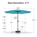 PURPLE LEAF Black Frame Tilting Market Umbrella with Lights Table Umbrella with Base Outside Patio