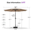 PURPLE LEAF Black Frame Tilting Market Umbrella with Lights Table Umbrella with Base Outside Patio