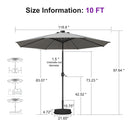PURPLE LEAF Black Frame Tilting Market Umbrella with Lights Table Umbrella with Base Outside Patio
