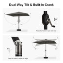 PURPLE LEAF Black Frame Tilting Market Umbrella with Lights Table Umbrella with Base Outside Patio