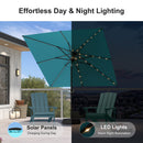 PURPLE LEAF Black Frame Tilting Market Umbrella with Lights Table Umbrella with Base Outside Patio