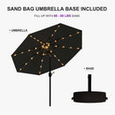 PURPLE LEAF Black Frame Tilting Market Umbrella with Lights Table Umbrella with Base Outside Patio