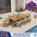 PURPLE LEAF Byron Outdoor Dining Set with Blended Olefin Cushion Aluminum Luxury Patio Furniture Dining Set All Weather Wicker Dining Sets for Backyard Deck, Teak