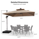 PURPLE LEAF Double Top 9 / 10 / 11 / 12 ft Square Outdoor Umbrellas with Lights