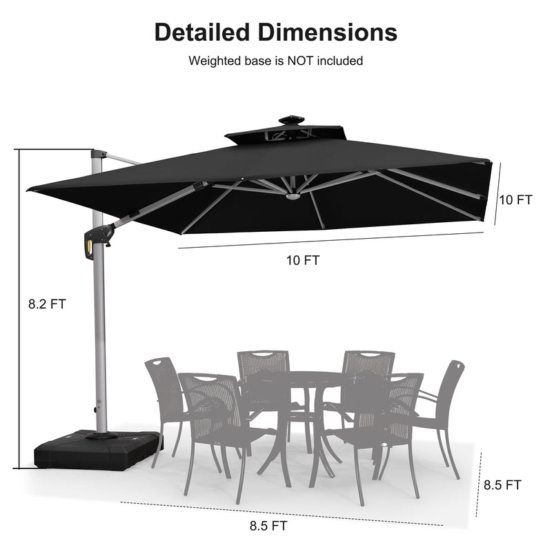 PURPLE LEAF Double Top 9 / 10 / 11 / 12 ft Square Outdoor Umbrellas with Lights