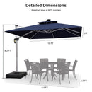 PURPLE LEAF Double Top 9 / 10 / 11 / 12 ft Square Outdoor Umbrellas with Lights