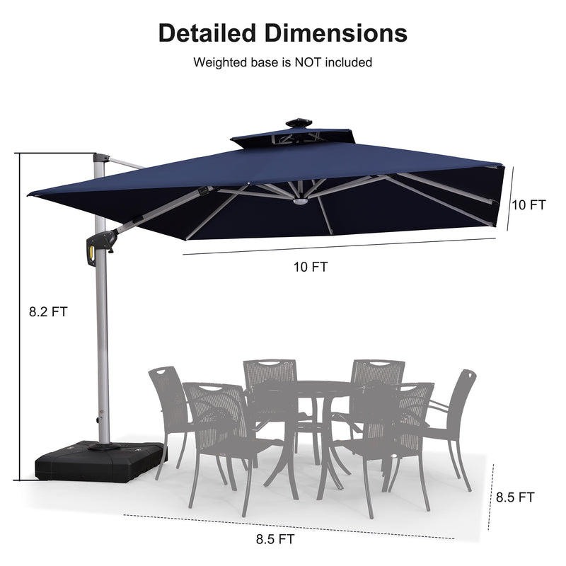 PURPLE LEAF Double Top 9 / 10 / 11 / 12 ft Square Outdoor Umbrellas with Lights