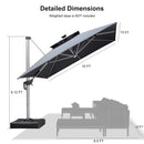 PURPLE LEAF Rectangular Cantilever Umbrella with Base, Outdoor Umbrellas with Lights