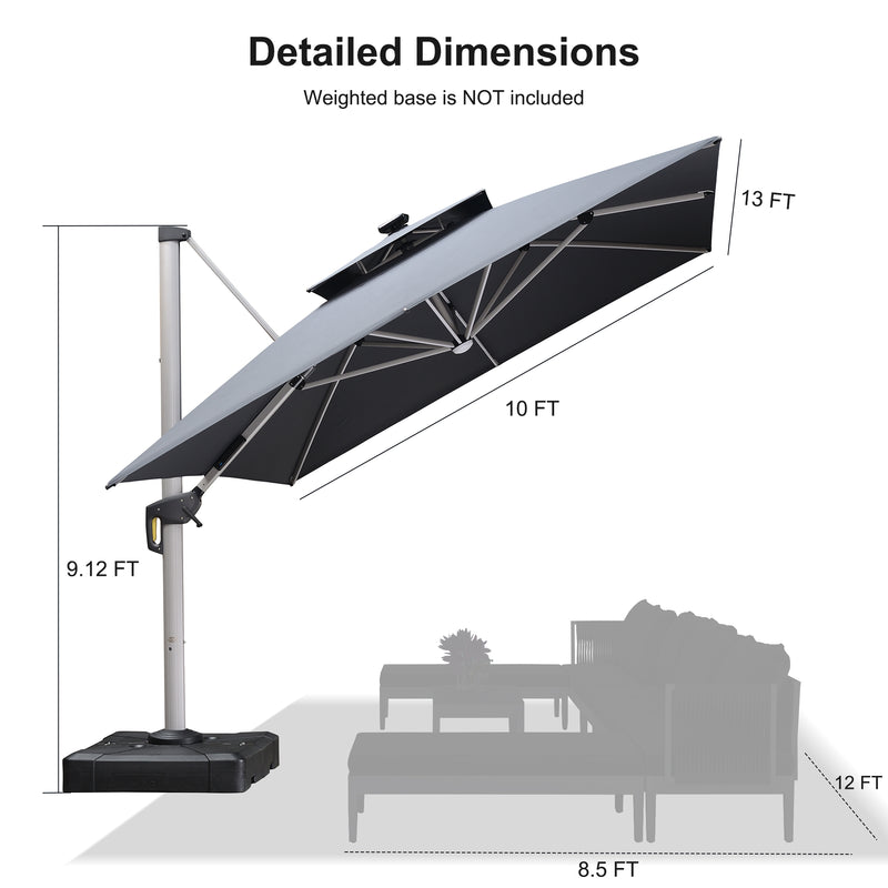 PURPLE_LEAF Patio Umbrella 10x13_ft_Outdoor_Umbrellas_with_Lights_Product_Dimension_Grey