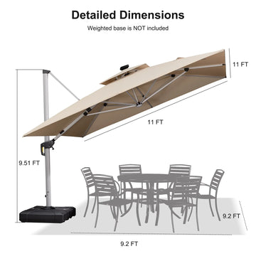9/10/11/12ft Solar LED Square Cantilever Patio Umbrella