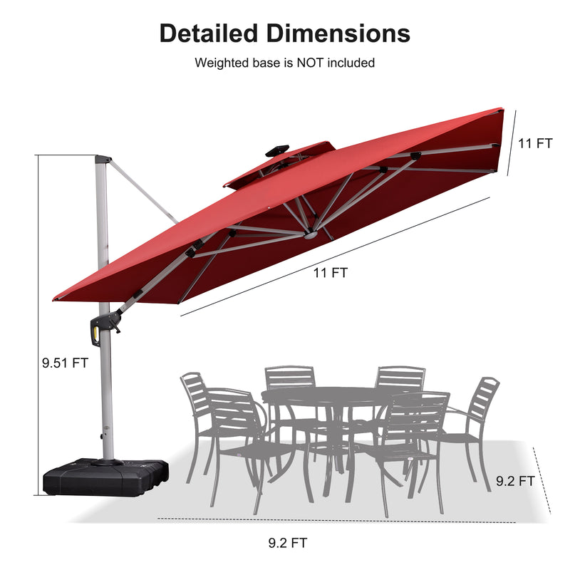 PURPLE LEAF Double Top 9 / 10 / 11 / 12 ft Square Outdoor Umbrellas with Lights
