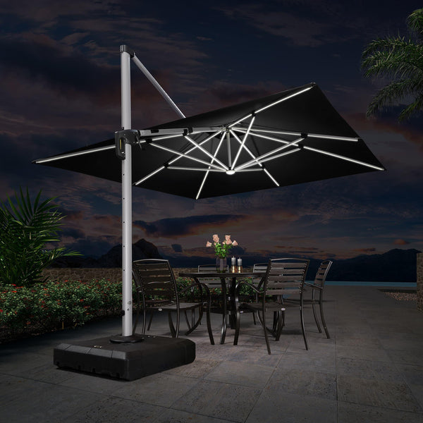 9/10/11/12ft Solar LED Square Cantilever Patio Umbrella