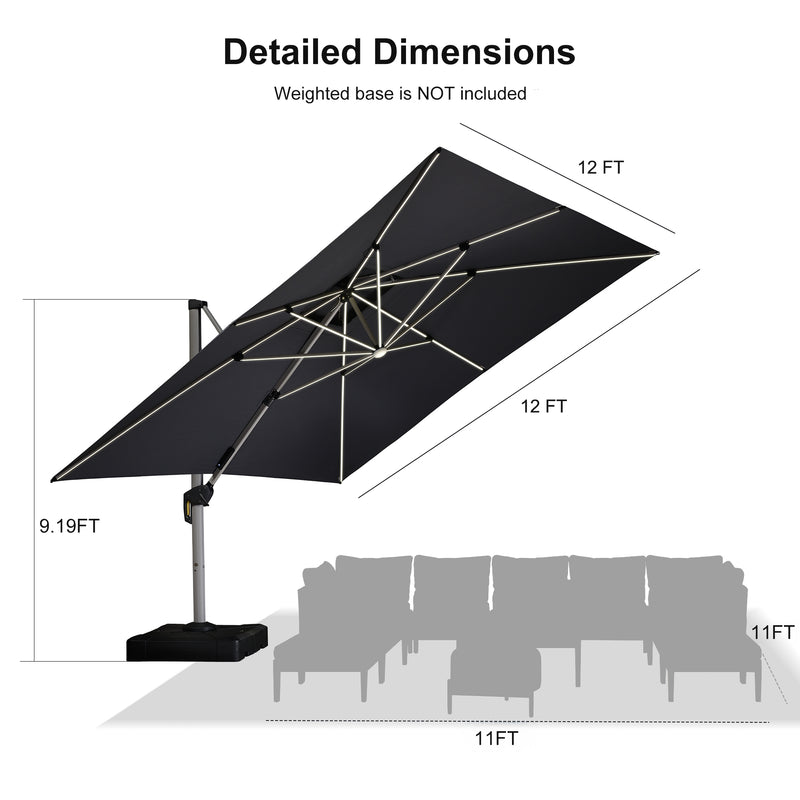PURPLE LEAF Double Top 9 / 10 / 11 / 12 ft Square Outdoor Umbrellas with Lights