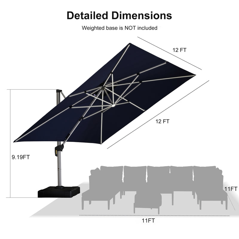 PURPLE LEAF Double Top 9 / 10 / 11 / 12 ft Square Outdoor Umbrellas with Lights