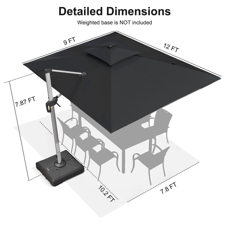 PURPLE LEAF Rectangular Cantilever Umbrella with Base, Outdoor Umbrellas with Lights