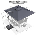 PURPLE LEAF Rectangular Cantilever Umbrella with Base, Outdoor Umbrellas with Lights