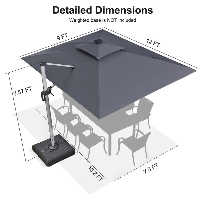 PURPLE LEAF Rectangular Cantilever Umbrella with Base, Outdoor Umbrellas with Lights