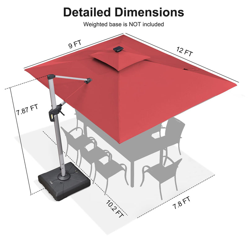 PURPLE LEAF Rectangular Cantilever Umbrella with Base, Outdoor Umbrellas with Lights