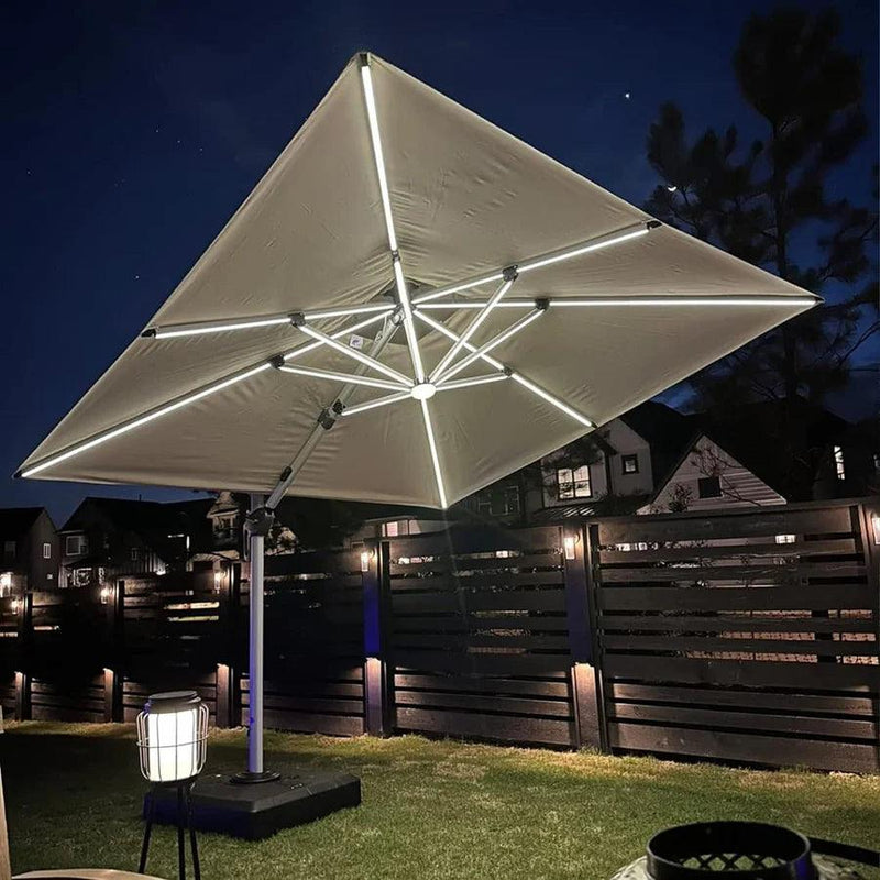 PURPLE LEAF Double Top 9 / 10 / 11 / 12 ft Square Outdoor Umbrellas with Lights