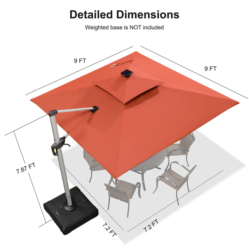 PURPLE LEAF Double Top 9 / 10 / 11 / 12 ft Square Outdoor Umbrellas with Lights