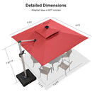 PURPLE LEAF Double Top 9 / 10 / 11 / 12 ft Square Outdoor Umbrellas with Lights