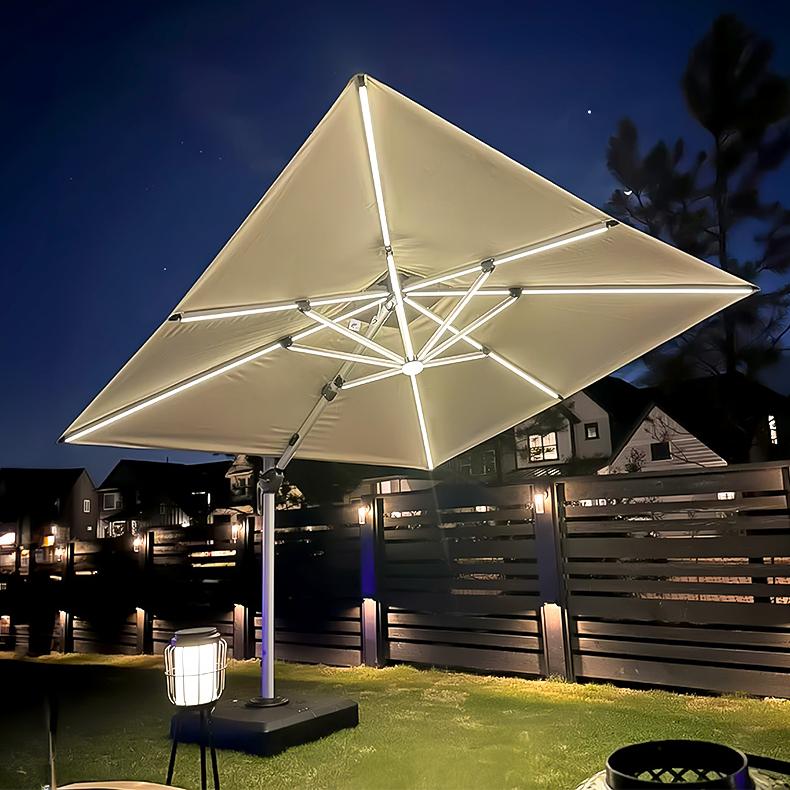 PURPLE LEAF Double Top 9 / 10 / 11 / 12 ft Square Outdoor Umbrellas with Lights
