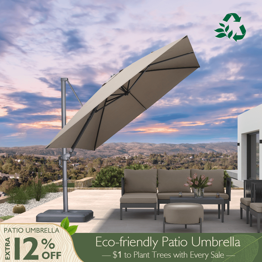 cheapest patio umbrellas PURPLE LEAF 10x10ft Eco-Friendly Outdoor Umbrella Sustainable Yard Umbrellas, Pebble Grey