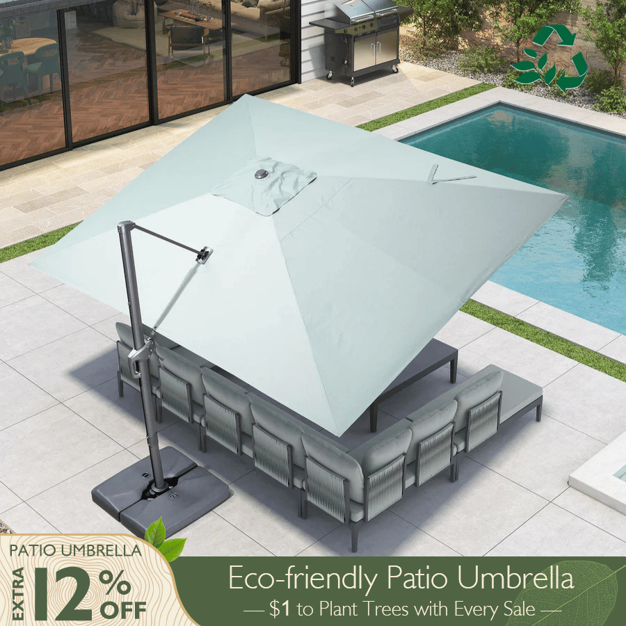 PURPLE LEAF 10x10ft Eco-Friendly Outdoor Umbrella Sustainable Yard Umbrellas, Mist Grey
